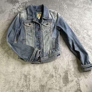 Abercrombie and Fitch Jean Jacket Womens M Distressed Denim Trucker Vintage 90’s
